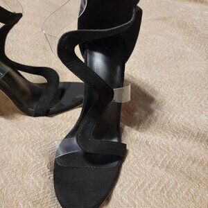 Shein Black Suedette 4.5 inch Stilettos Clear Strap Size 6 NWOT